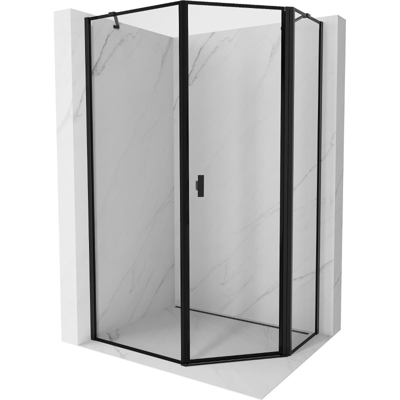 Mexen Mist cabina de duș pentagonală asimetrică dreapta rabatabilă 90 x 100 cm, cadru negru, negru - 8A8-090-100-70-70-P