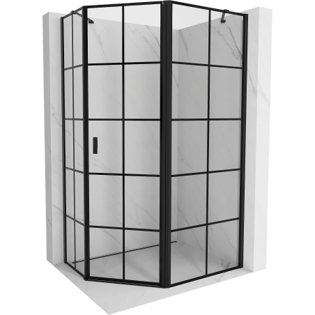 Mexen Mist aszimmetrikus ötszögletű zuhanykabin, jobbos 90 x 80 cm, fekete rács, fekete - 8A8-090-080-70-77-P