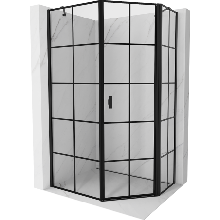 Mexen Mist cabină de duș pentagonală asimetrică, deschidere dreapta 80 x 90 cm, grilaj negru - 8A8-080-090-70-77-P
