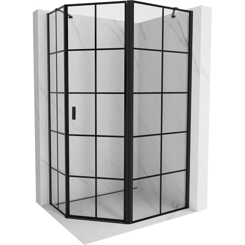 Mexen Mist aszimmetrikus jobbos nyíló ötszögletű zuhanykabin, 100 x 90 cm, fekete rács, fekete - 8A8-100-090-70-77-P