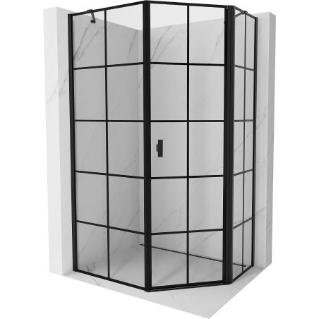 Mexen Mist cabina de duș pentagonală asimetrică cu ușă batantă dreaptă 80 x 100 cm, grilaj negru, neagră