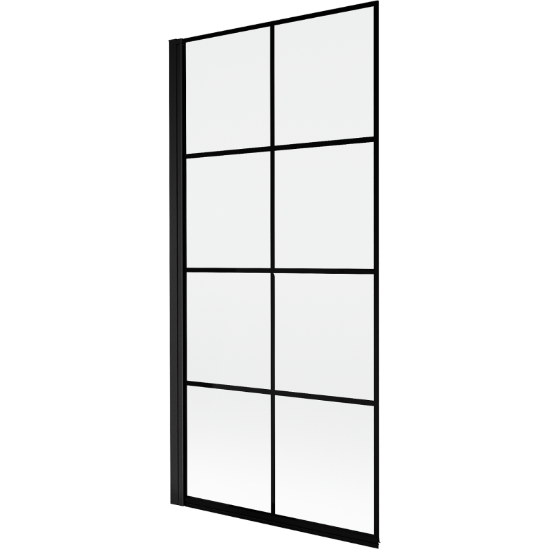 Mexen Mist balos paraván, 1 szárnyú, balos 90 x 150 cm, fekete rács, fekete - 8A9-090-001-70-77-L