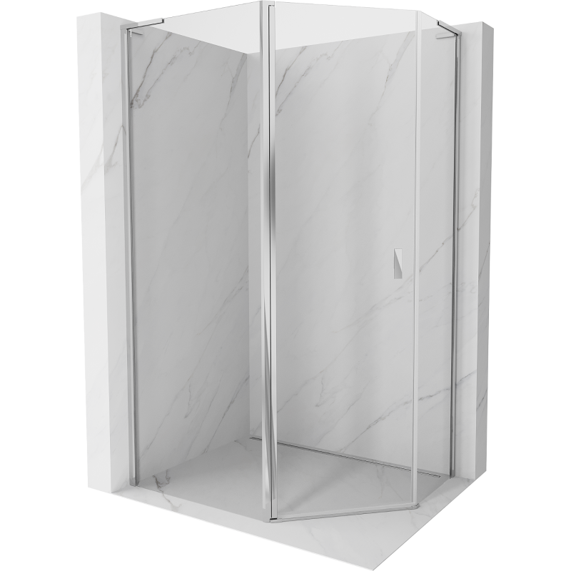 Cabină de duș pentagonală asimetrică Mexen Mist L cu ușă rabatabilă 90 x 80 cm, transparent, crom - 8A8L-090-080-01-00
