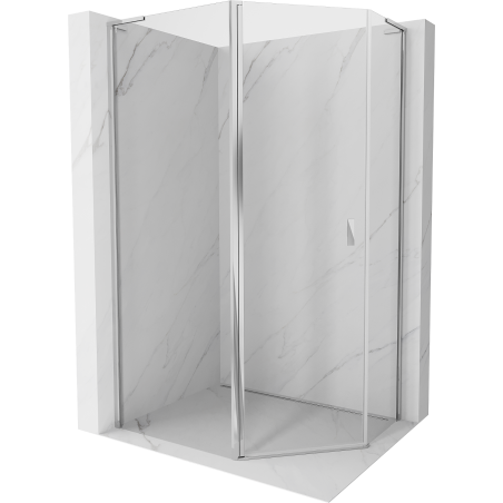 Cabină de duș pentagonală asimetrică Mexen Mist L cu ușă rabatabilă 90 x 80 cm, transparent, crom - 8A8L-090-080-01-00