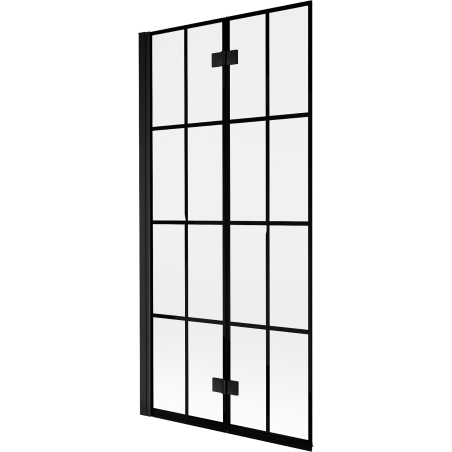 Mexen Mist kétszárnyú fürdőkádparaván balos 90 x 150 cm, fekete rács, fekete - 8A9-090-002-70-77-L