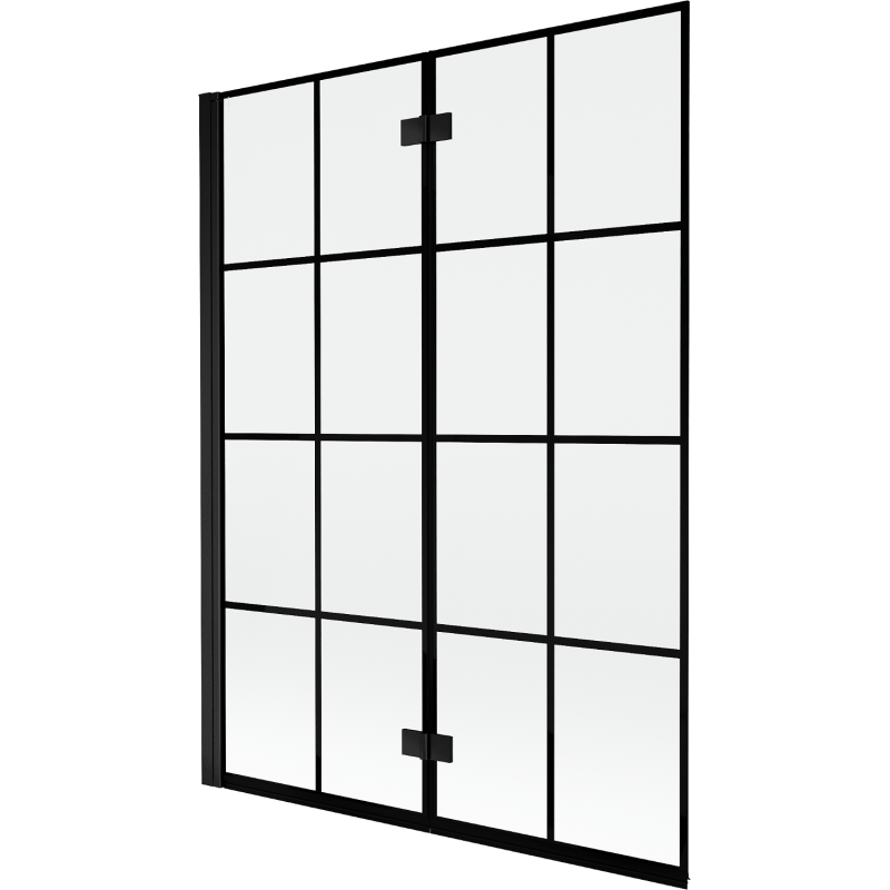 Mexen Mist kétszárnyú fürdőszobai paraván, balos, 130 x 150 cm, fekete rács, fekete - 8A9-130-002-70-77-L