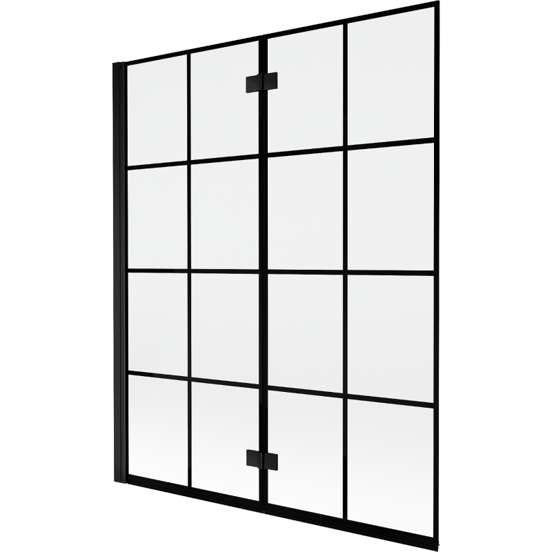 Mexen Mist 2-szárnyú bal oldali fürdőszobai paraván 140 x 150 cm, fekete rács, fekete - 8A9-140-002-70-77-L