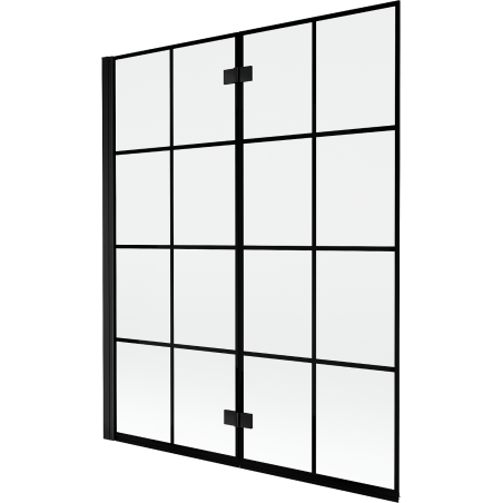 Mexen Mist 2-szárnyú bal oldali fürdőszobai paraván 140 x 150 cm, fekete rács, fekete - 8A9-140-002-70-77-L