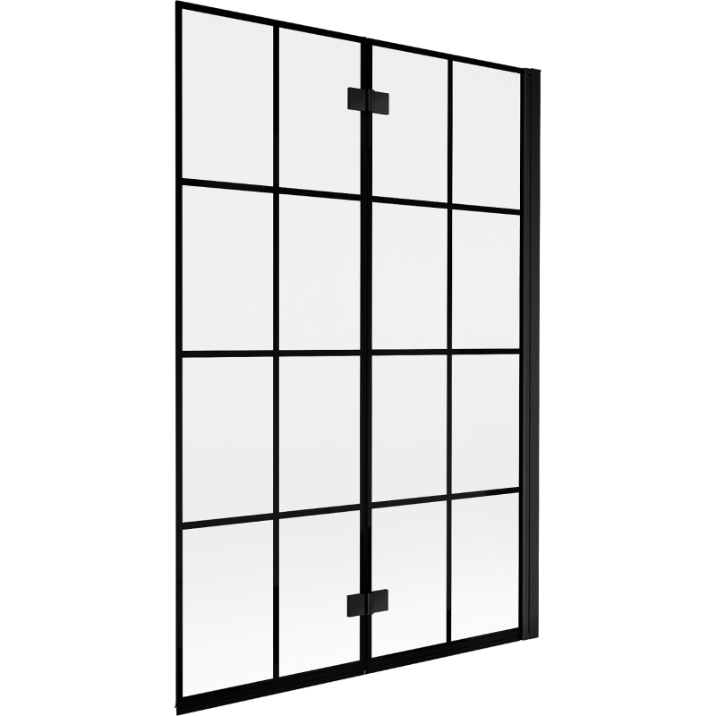 Mexen Mist 2-szárnyú jobb fürdőkád paraván 120 x 150 cm, fekete rácsozott, fekete - 8A9-120-002-70-77-P