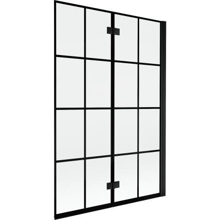 Mexen Mist 2-szárnyú jobb fürdőkád paraván 120 x 150 cm, fekete rácsozott, fekete - 8A9-120-002-70-77-P