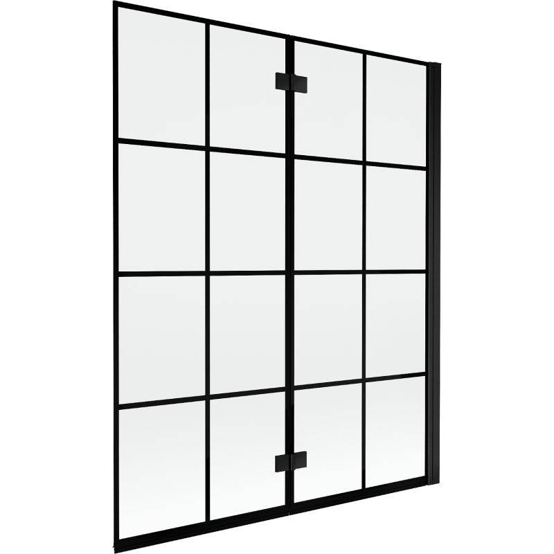 Mexen Mist 2-szárnyú jobbos fürdőszobai paraván 140 x 150 cm, fekete rács, fekete - 8A9-140-002-70-77-P