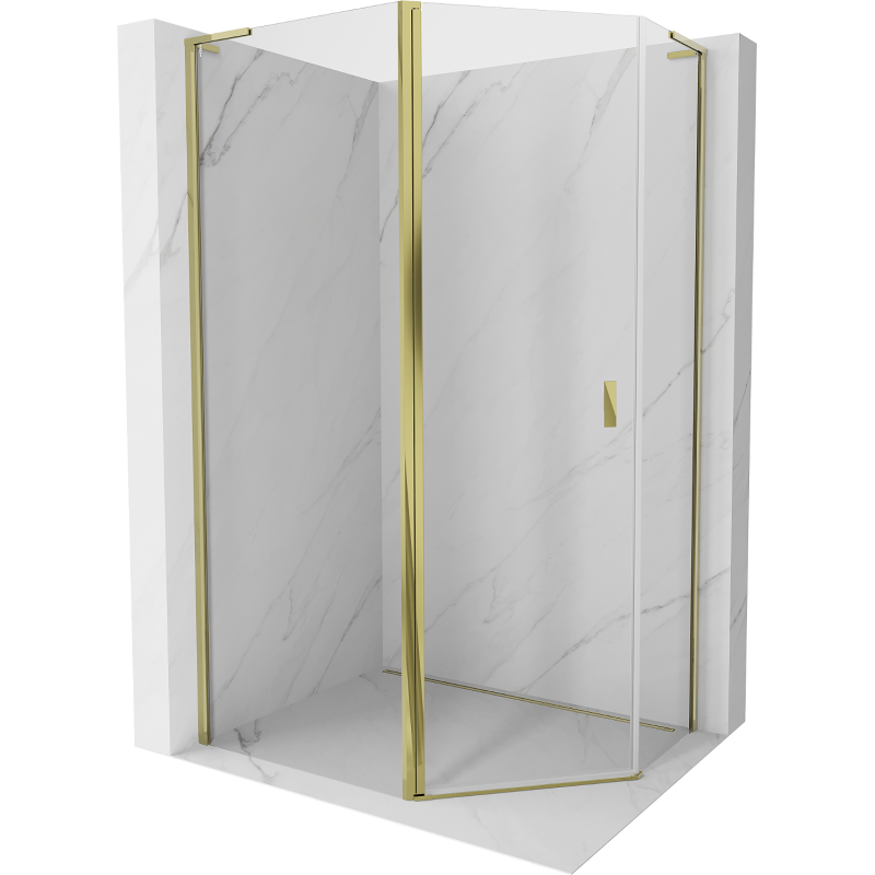 Cabină de duș pentagonală asimetrică Mexen Mist L, ușă articulată, 100 x 80 cm, transparent, auriu - 8A8L-100-080-50-00