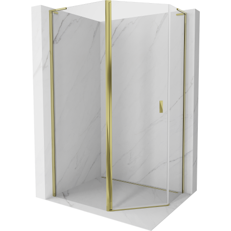 Cabină de duș pentagonală asimetrică Mexen Mist L, ușă articulată, 100 x 80 cm, transparent, auriu - 8A8L-100-080-50-00