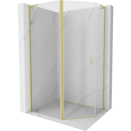 Mexen Mist L cabină de duș pentagonală asimetrică cu ușă batantă 100x80 cm, transparentă, auriu periat - 8A8L-100-080-55-00
