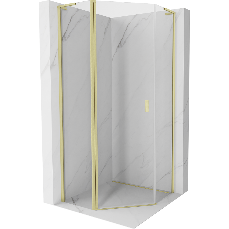 Mexen Mist L cabină de duș pentagonală cu ușă batantă 90 x 90 cm, transparentă, auriu periat - 8A8L-090-090-55-00