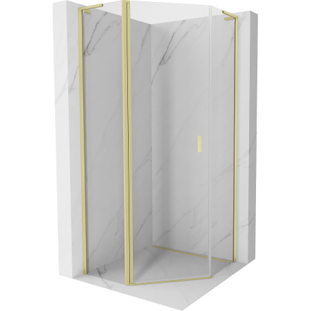 Mexen Mist L cabină de duș pentagonală cu ușă batantă 90 x 90 cm, transparentă, auriu periat - 8A8L-090-090-55-00