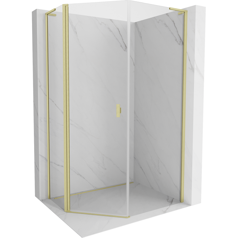 Mexen Mist L cabina de duș pentagonală asimetrică batantă 80x100 cm, transparent, auriu periat - 8A8L-080-100-55-00