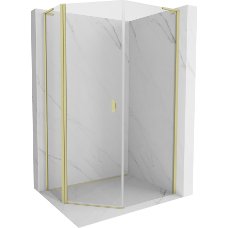 Mexen Mist L cabina de duș pentagonală asimetrică batantă 80x100 cm, transparent, auriu periat - 8A8L-080-100-55-00