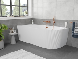 Mexen Silo cadă de baie freestanding colț stânga striată 150 x 75 cm, albă, preaplin aur roz - 52891507500L-60