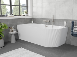 Cadă de baie freestanding colțar stânga Mexen Silo 150 x 75 cm, albă, preaplin nichel periat - 52891507500L-97
