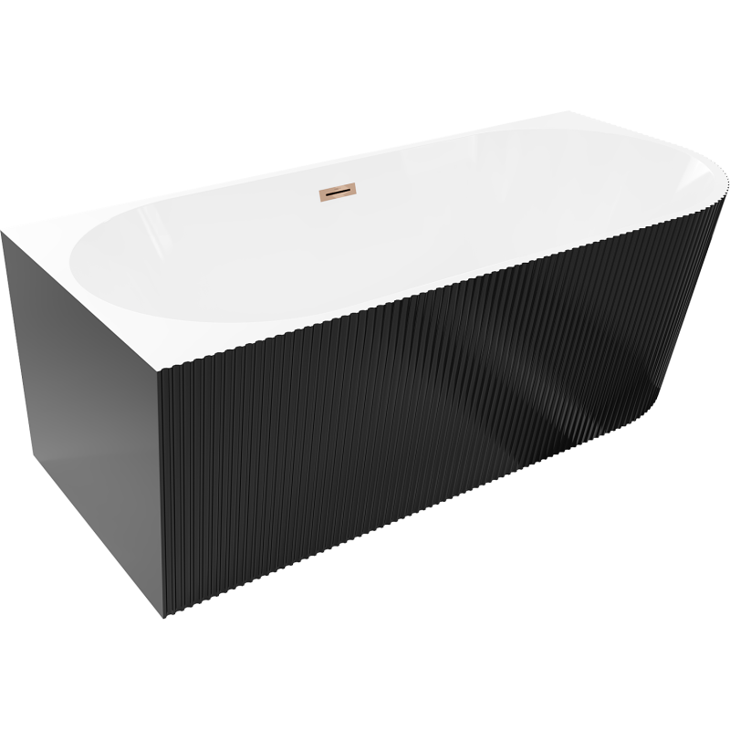 Mexen Silo cadă freestanding colțară stânga cu rifluri 150 x 75 cm, albă/neagră, preaplin auriu roz - 52891507575L-60