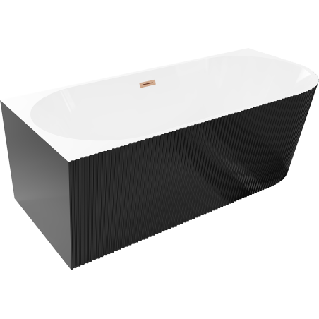 Mexen Silo cadă de baie independentă colț stânga striată 150 x 75 cm, alb/negru, preaplin cupru periat - 52891507575L-65