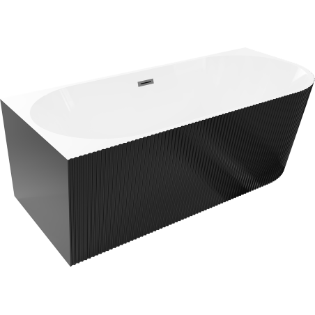 Mexen Silo cadă de sine stătătoare colțară stânga cu textură 150 x 75 cm, alb/negru, preaplin gri armă periat - 52891507575L-66