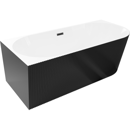 Mexen Silo szabadon álló sarokkád bal oldali bordázott 150 x 75 cm, fehér/fekete, fekete túlfolyó - 52891507575L-70