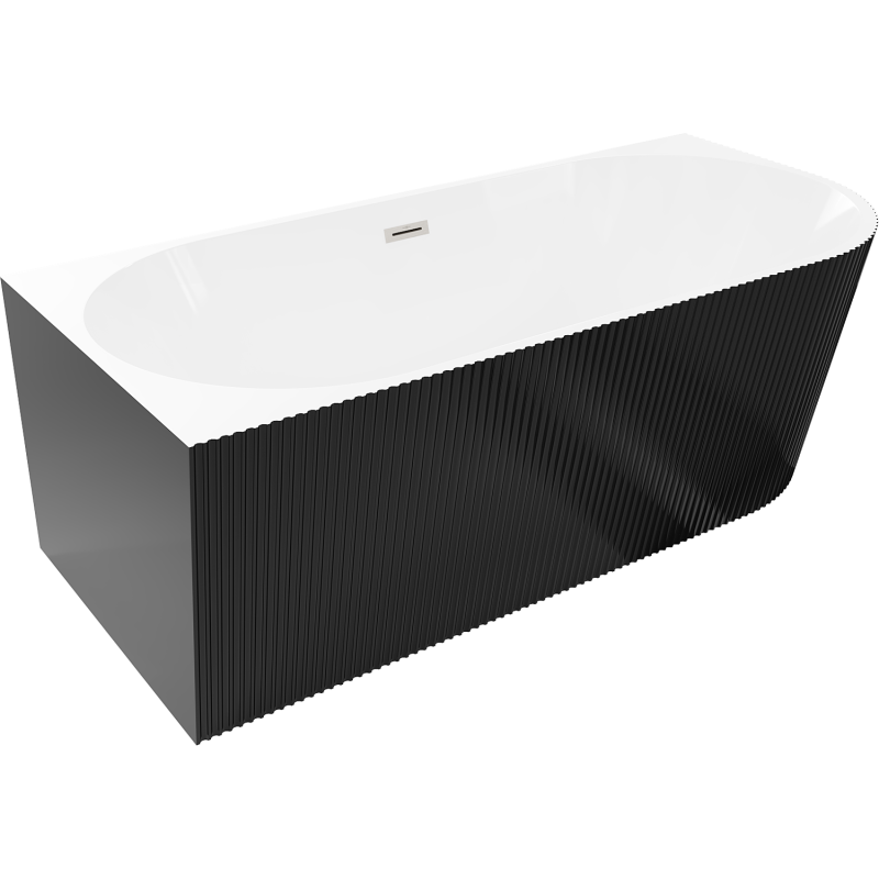 Mexen Silo cadă de baie independentă pe colț stânga cu riflaj 150 x 75 cm, alb/negru, preaplin nichel periat