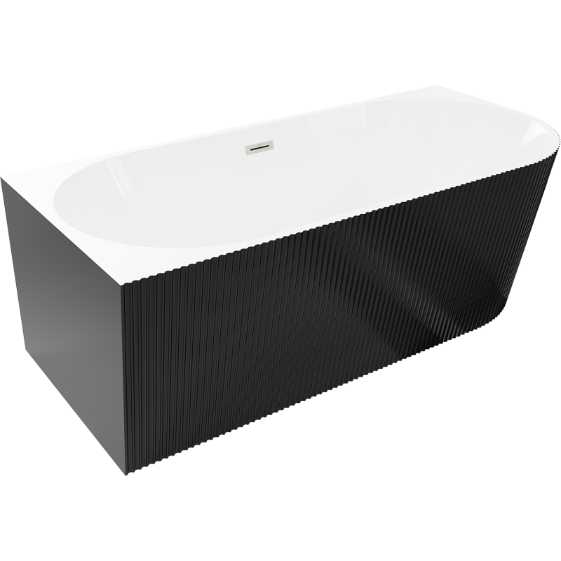 Mexen Silo szabadon álló sarokkád bal oldali bordázott 150 x 75 cm, fehér/fekete, szálcsiszolt nikkel - 52891507575L-97