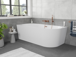 Mexen Silo cadă de baie freestanding colț stânga canelată 170 x 80 cm, albă, preaplin cupru periat - 52891708000L-65