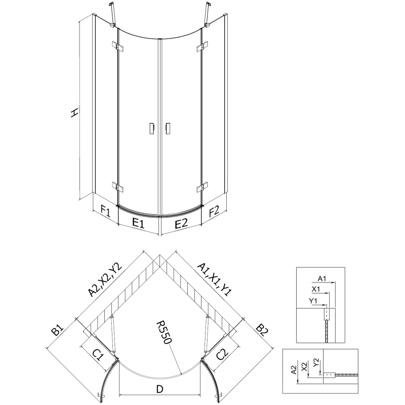 Mexen Mist cabină de duș semi-rotundă cu ușă pivotantă 90 x 90 cm, transparent, crom - 8A33-090-090-01-00