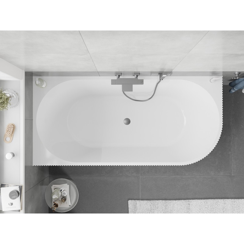 Mexen Silo cadă freestanding colțar stânga cu striații 170 x 80 cm, albă, preaplin gun gray periat - 52891708000L-66
