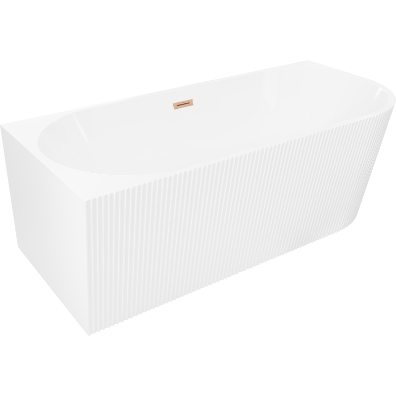 Mexen Silo szabadon álló sarokkád bal oldali bordázott 150 x 75 cm, fehér, kefe réz túlfolyó - 52891507500L-65