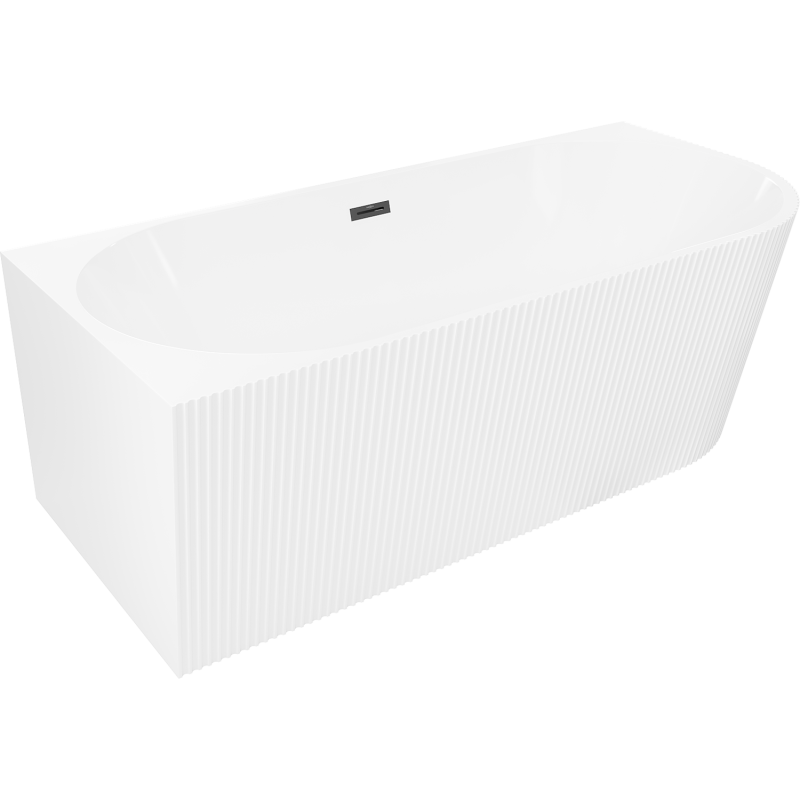 Mexen Silo szabadon álló sarokkád bal oldal bordázott 150 x 75 cm, fehér, fekete túlfolyó - 52891507500L-70