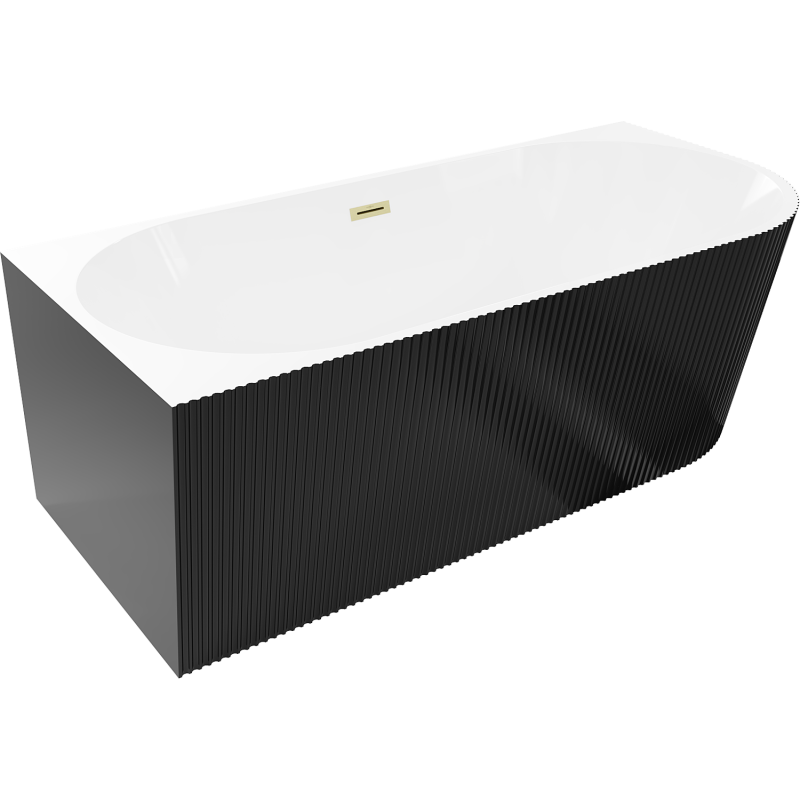 Mexen Silo cadă de sine stătătoare colț stânga cu striații 170 x 80 cm, albă/neagră, preaplin auriu periat