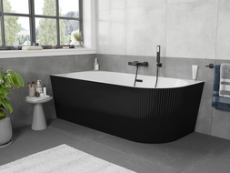 Mexen Silo cadă de baie freestanding colțară stânga cu striații 170 x 80 cm, albă/neagră, preaplin negru - 52891708075L-70