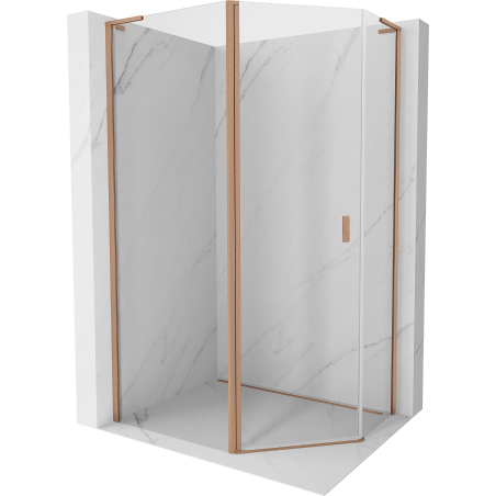 Mexen Mist L cabină de duș pentagonală asimetrică batantă 100x80 cm, transparent, cupru periat - 8A8L-100-080-65-00