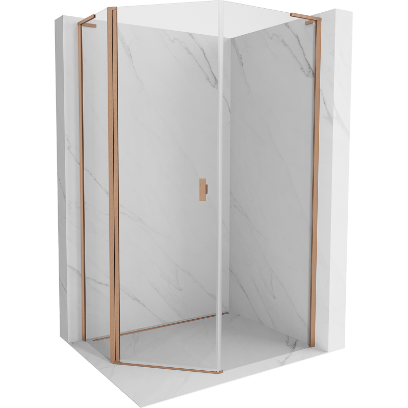 Cabină de duș pentagonală asimetrică Mexen Mist L cu ușă oscilantă 80x90 cm, transparentă, cupru periat - 8A8L-080-090-65-00