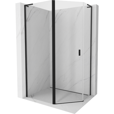 Cabina de duș pentagonală asimetrică Mexen Mist L cu ușă batantă 100 x 80 cm, transparentă, neagră - 8A8L-100-080-70-00