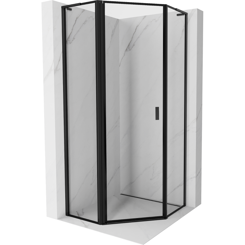 Mexen Mist L ötszögletű balra nyíló zuhanykabin 90 x 90 cm, fekete keret, fekete - 8A8L-090-090-70-70-L