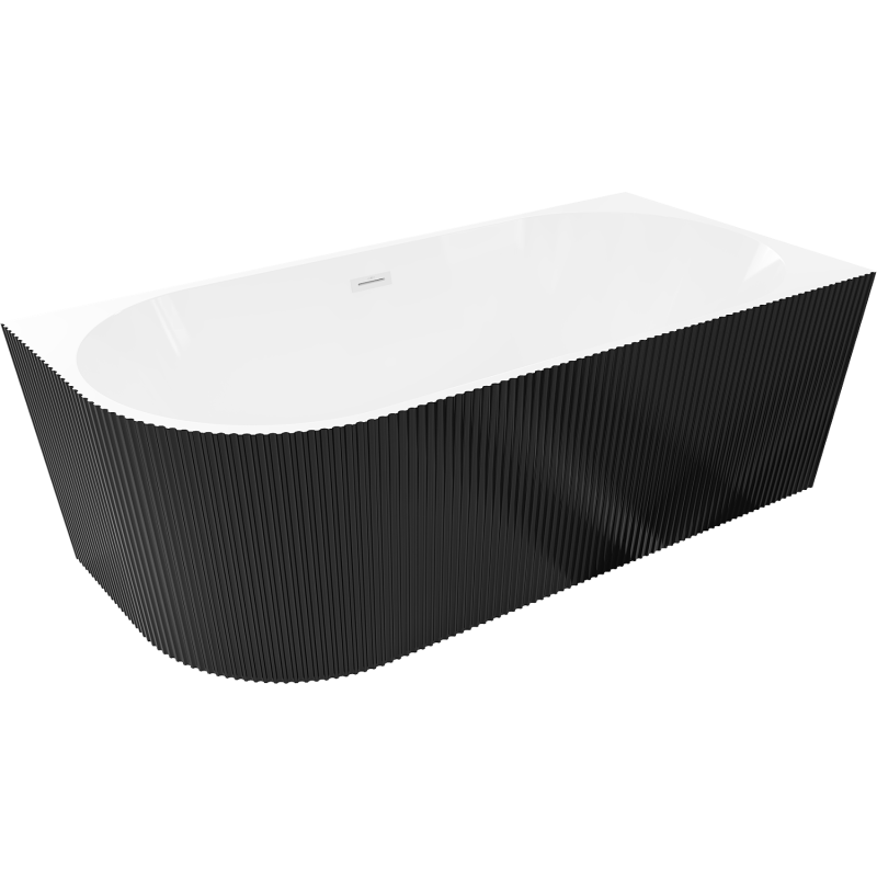 Mexen Silo szabadon álló sarokkád jobb oldali bordázott 150 x 75 cm, fehér/fekete, fehér túlfolyó - 52891507575P-20