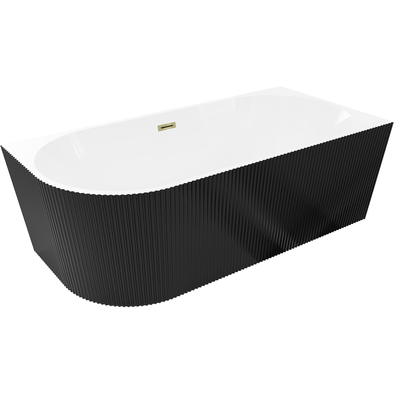 Mexen Silo szabadon álló sarokkád jobb bordás 150 x 75 cm, fehér/fekete, arany túlfolyó - 52891507575P-50