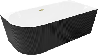 Mexen Silo cadă independentă de colț dreaptă cu striații 150 x 75 cm, albă/neagră, preaplin auriu - 52891507575P-50