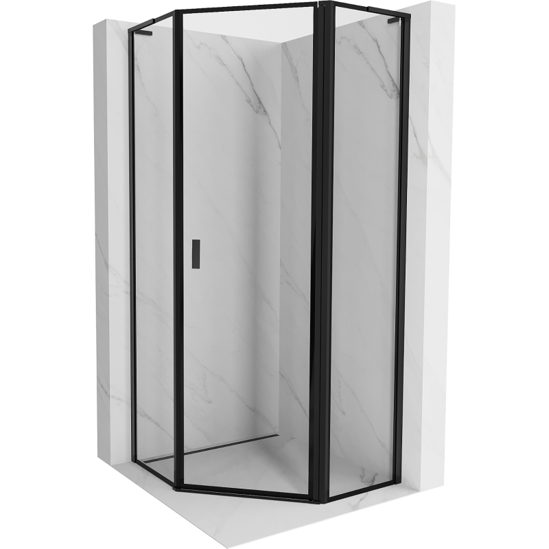 Mexen Mist L cabină de duș pentagonală batantă dreapta 90 x 90 cm, ramă neagră, neagră - 8A8L-090-090-70-70-P