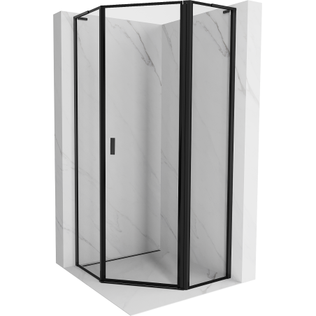 Mexen Mist L cabină de duș pentagonală batantă dreapta 90 x 90 cm, ramă neagră, neagră - 8A8L-090-090-70-70-P