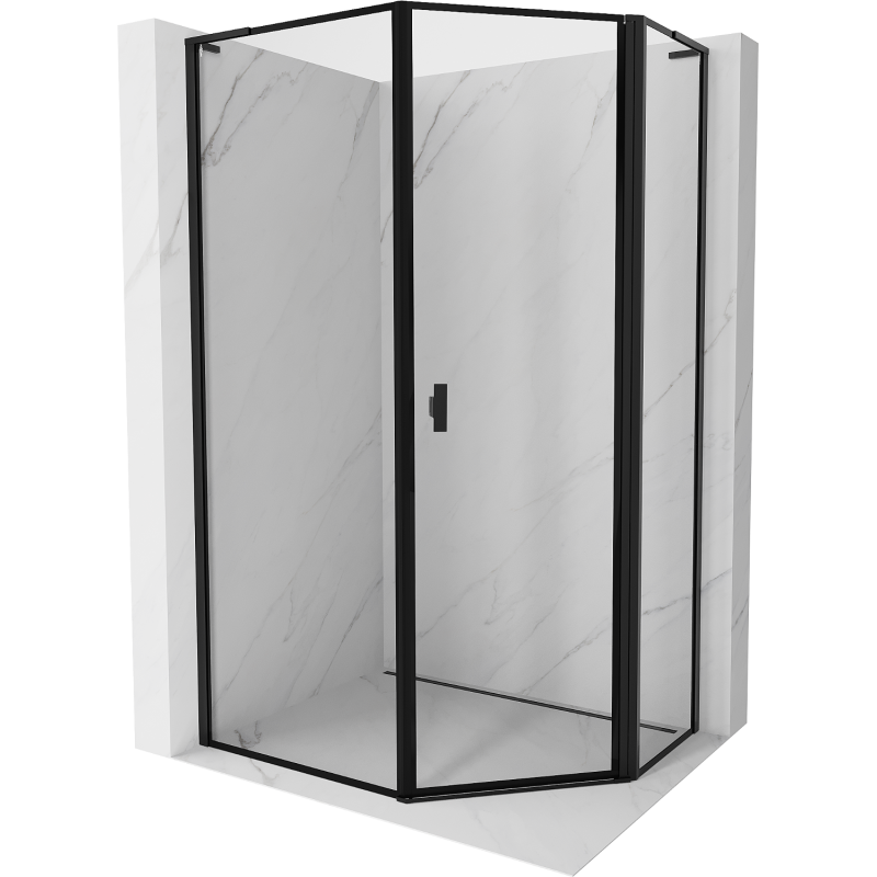 Cabină de duș pentagonală asimetrică Mexen Mist L dreaptă de 80 x 100 cm, rame negre, neagră - 8A8L-080-100-70-70-P