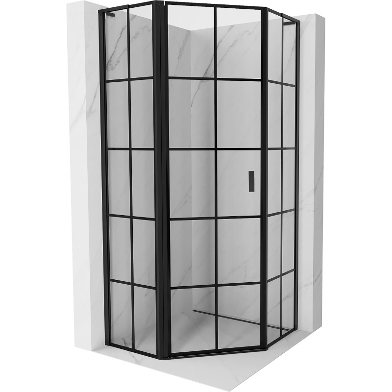 Mexen Mist L ötszögletű balra nyíló zuhanykabin 80 x 80 cm, fekete rácsozat, fekete - 8A8L-080-080-70-77-L
