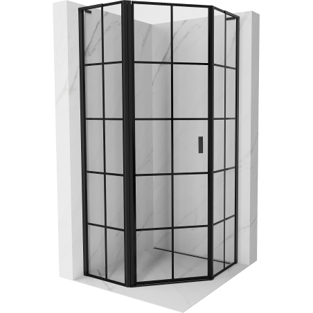 Mexen Mist L cabină de duș pentagonală batantă stânga 80 x 80 cm, grilaj negru, negru - 8A8L-080-080-70-77-L
