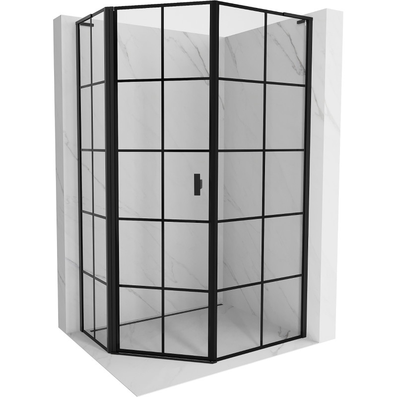 Mexen Mist L aszimetriás ötszögletű zuhanykabin, balra nyíló 80 x 90 cm, fekete rács, fekete - 8A8L-080-090-70-77-L